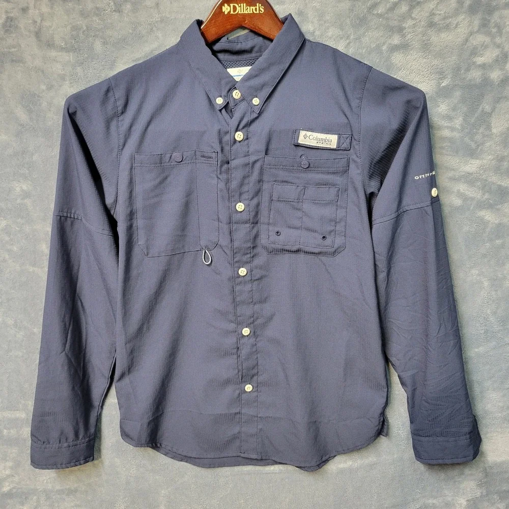 Columbia PFG Fishing Shirt Long Sleeve Button Up Boys‎ Large 14/16 Blue